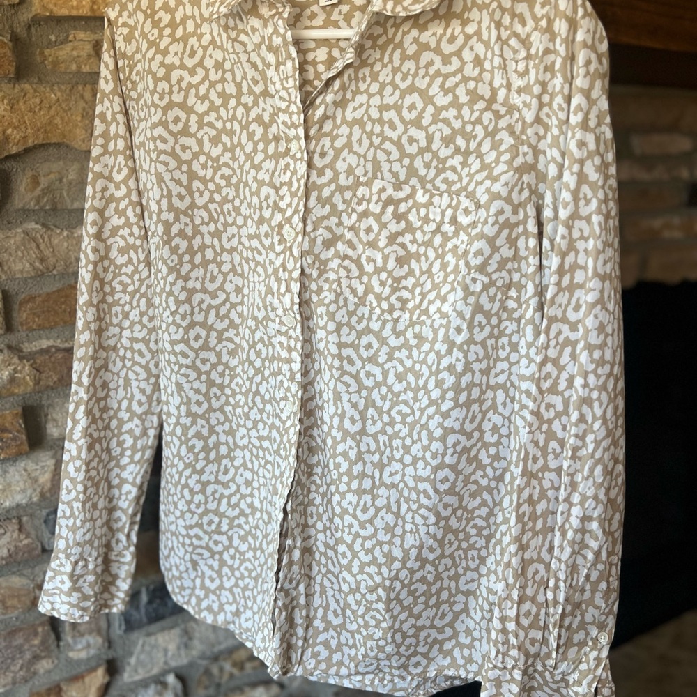 Crew Leopard Print Button-Up Blouse